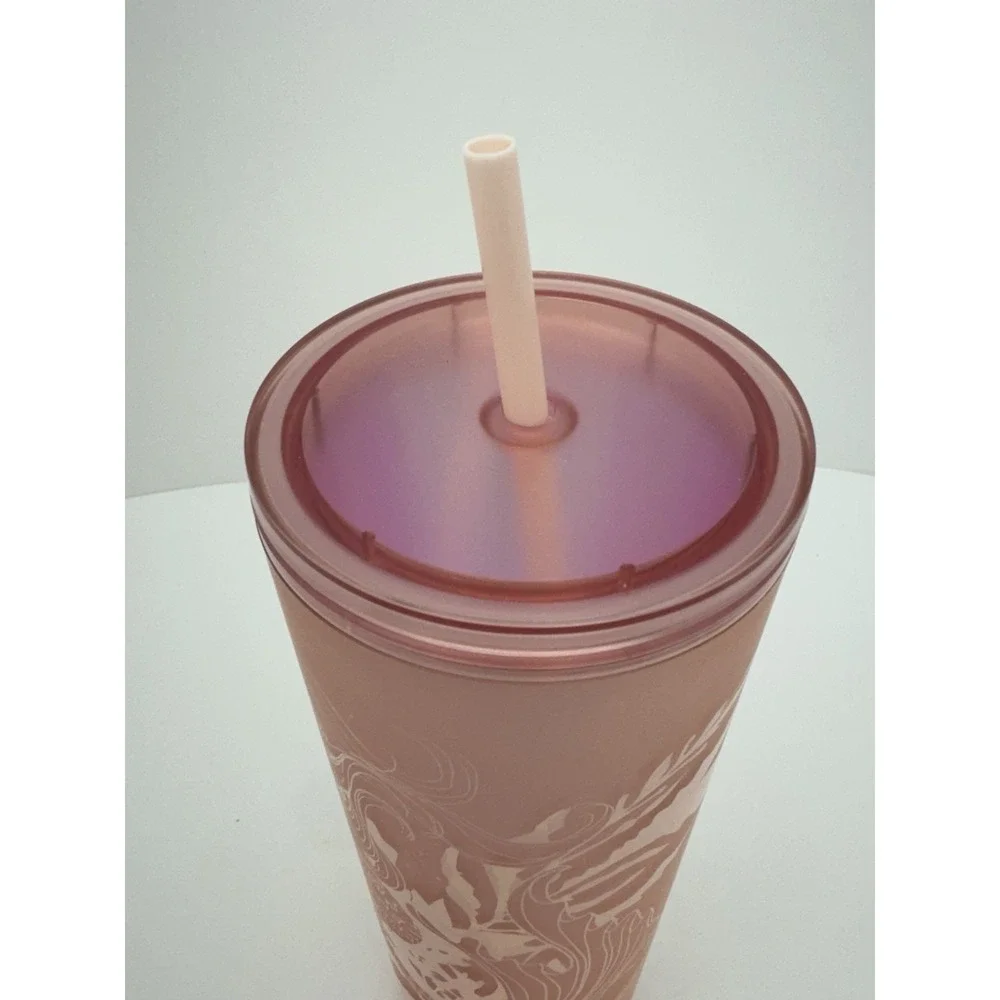 Starbucks 2022 Pink Rose Mermaid Soft Touch Venti Tumbler Cup 24oz w/ Straw